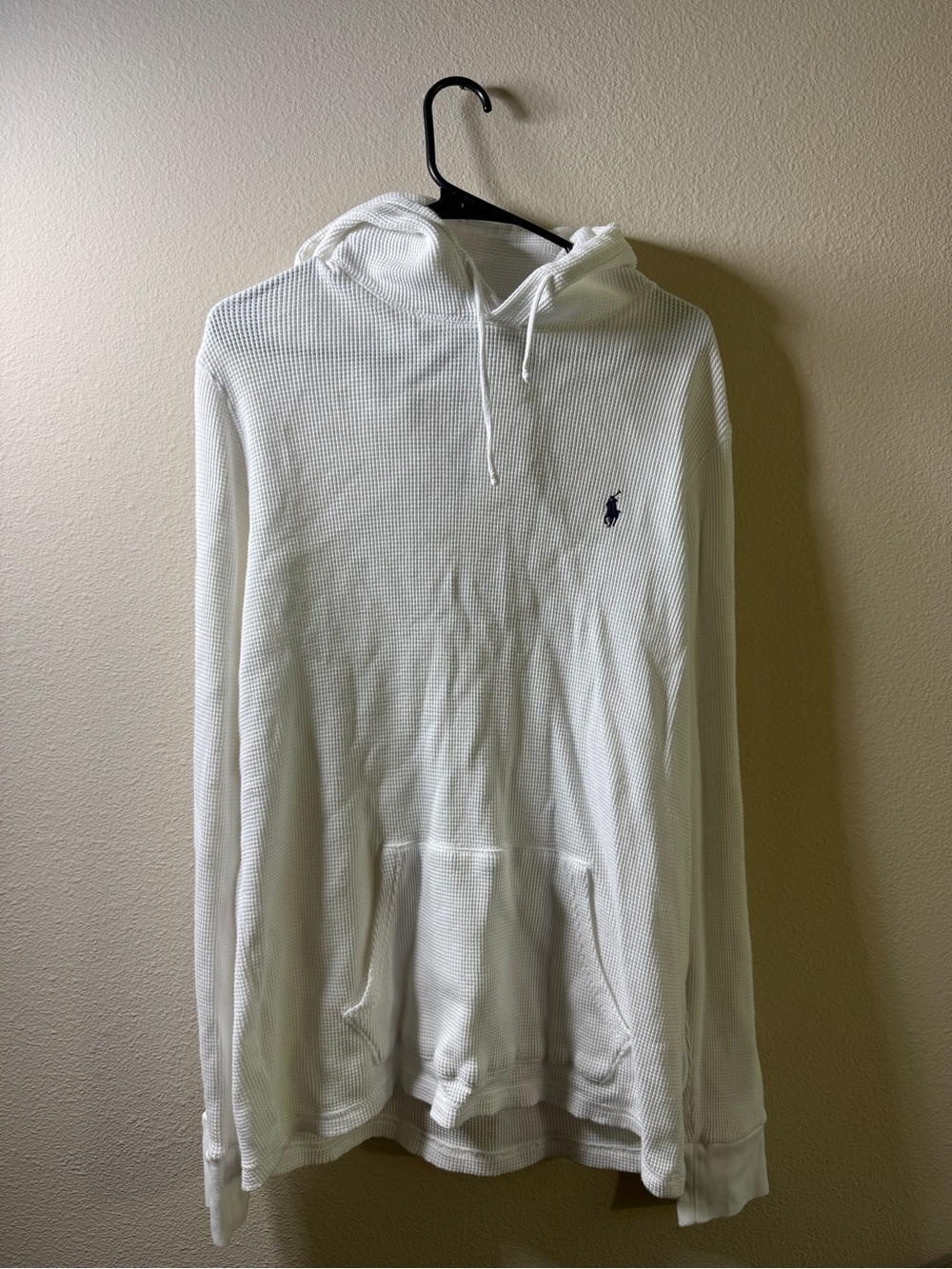 Ralph Lauren White Waffle-Knit Hooded Long-Sleeve Pullover